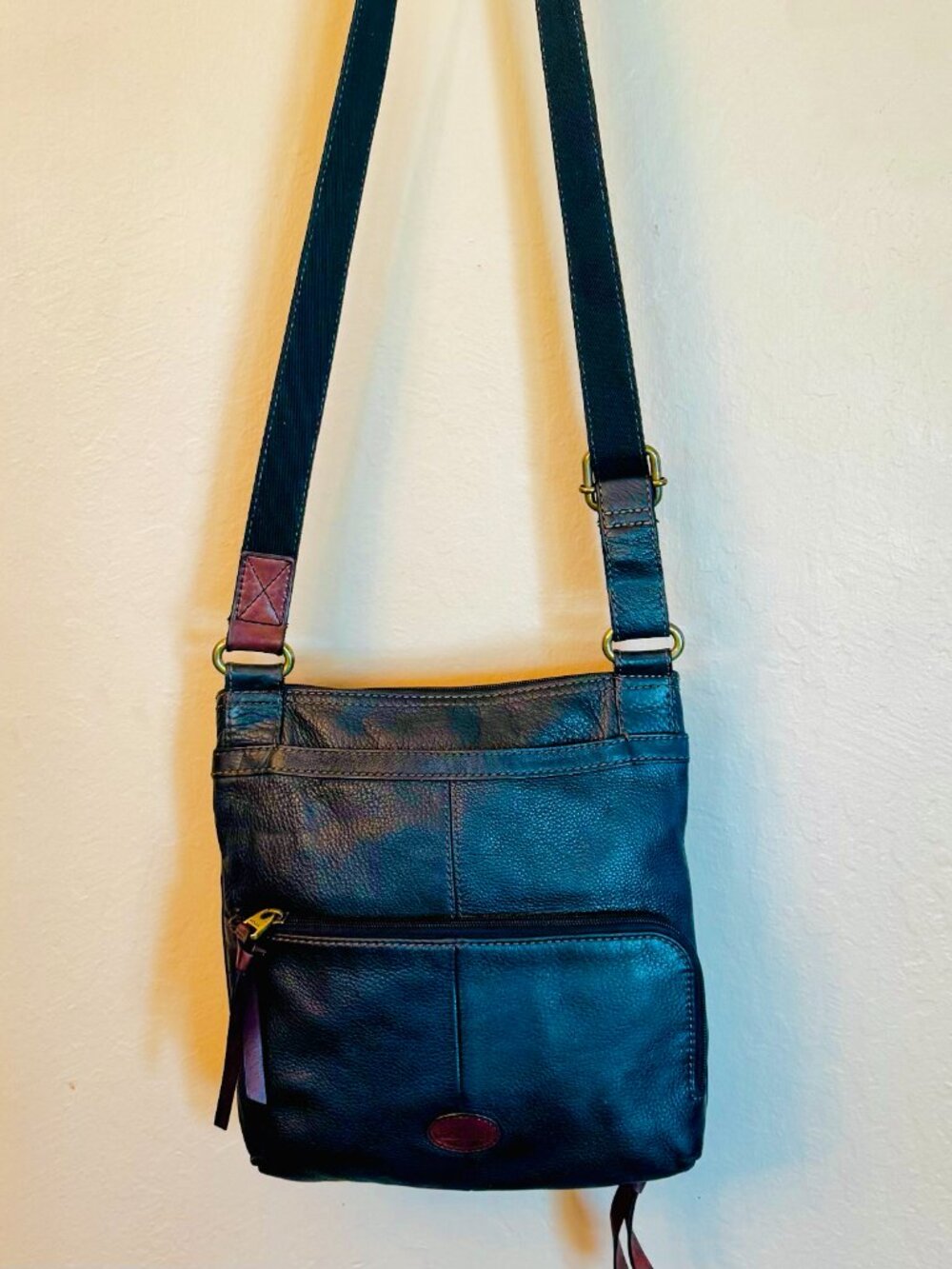 Fossil Morgan Traveler Black Soft Pebble Leather Organizer Crossbody Bag READ - Picture 6 of 15
